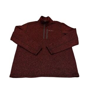Eddie Bauer Mens XL Quarter Zip‎ Fleece Pullover Sweater Heather Red Black